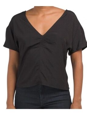 Madewell Black V-Neck Ruched Short Sleeve Blouse